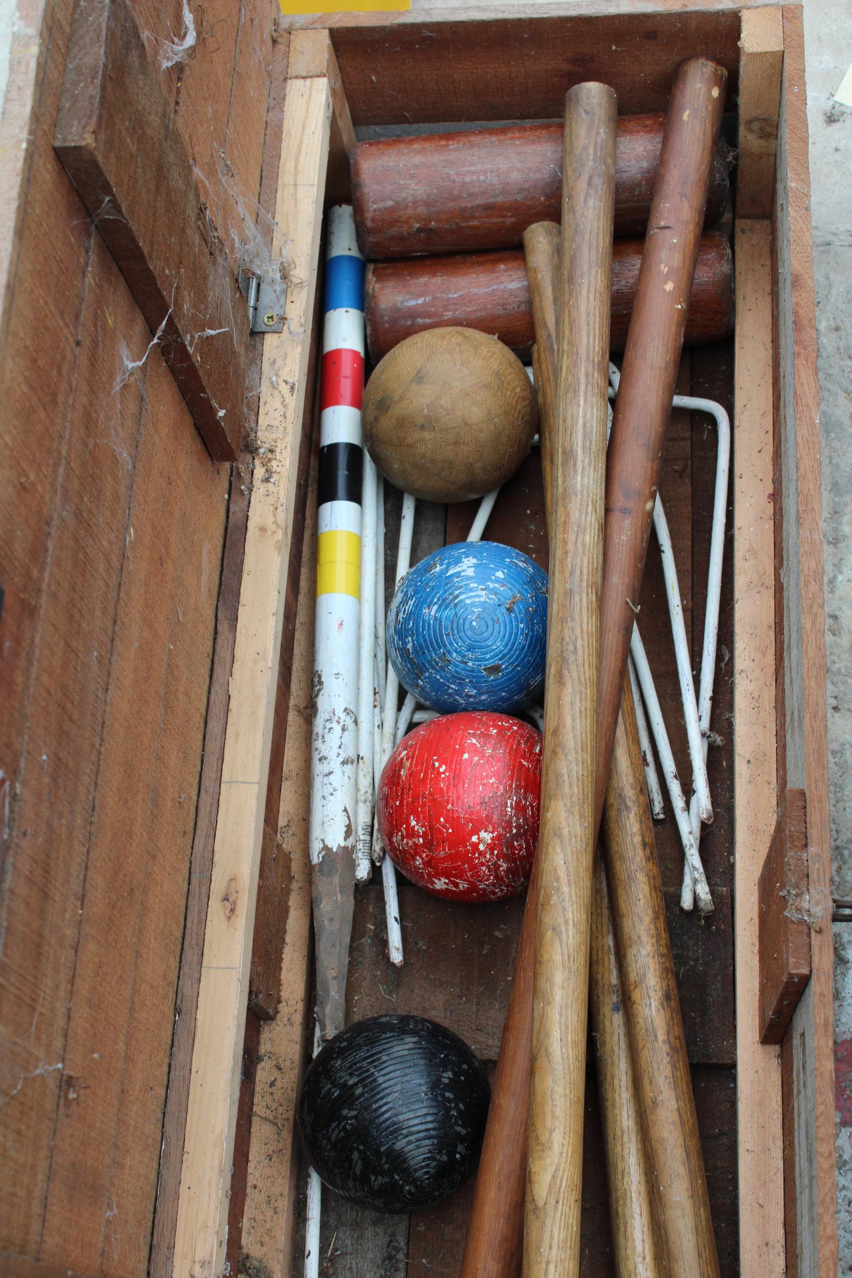 A WOODEN CROQUET SET WITH THREE JACQUES OF LONDON MALLETS - Image 2 of 4