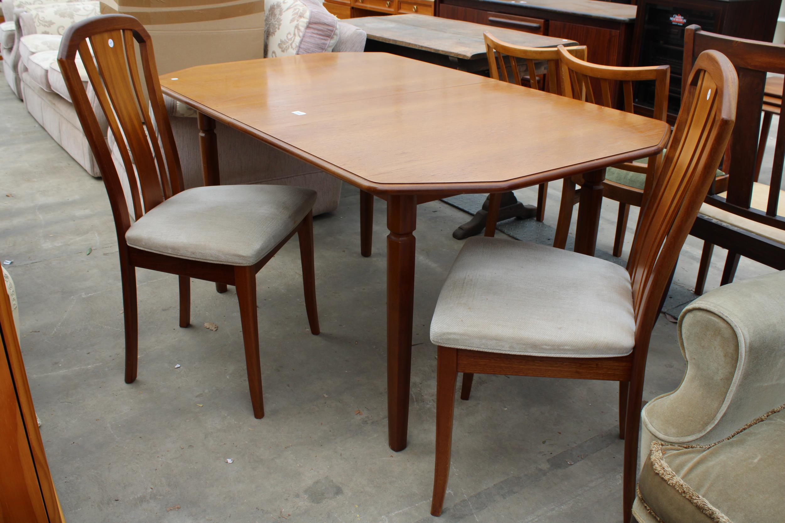 A RETRO TEAK MEREDEW EXTENDING DINING TABLE, 59" X 36" (LEAF 20") AND TWO DINING CHAIRS - Image 3 of 4