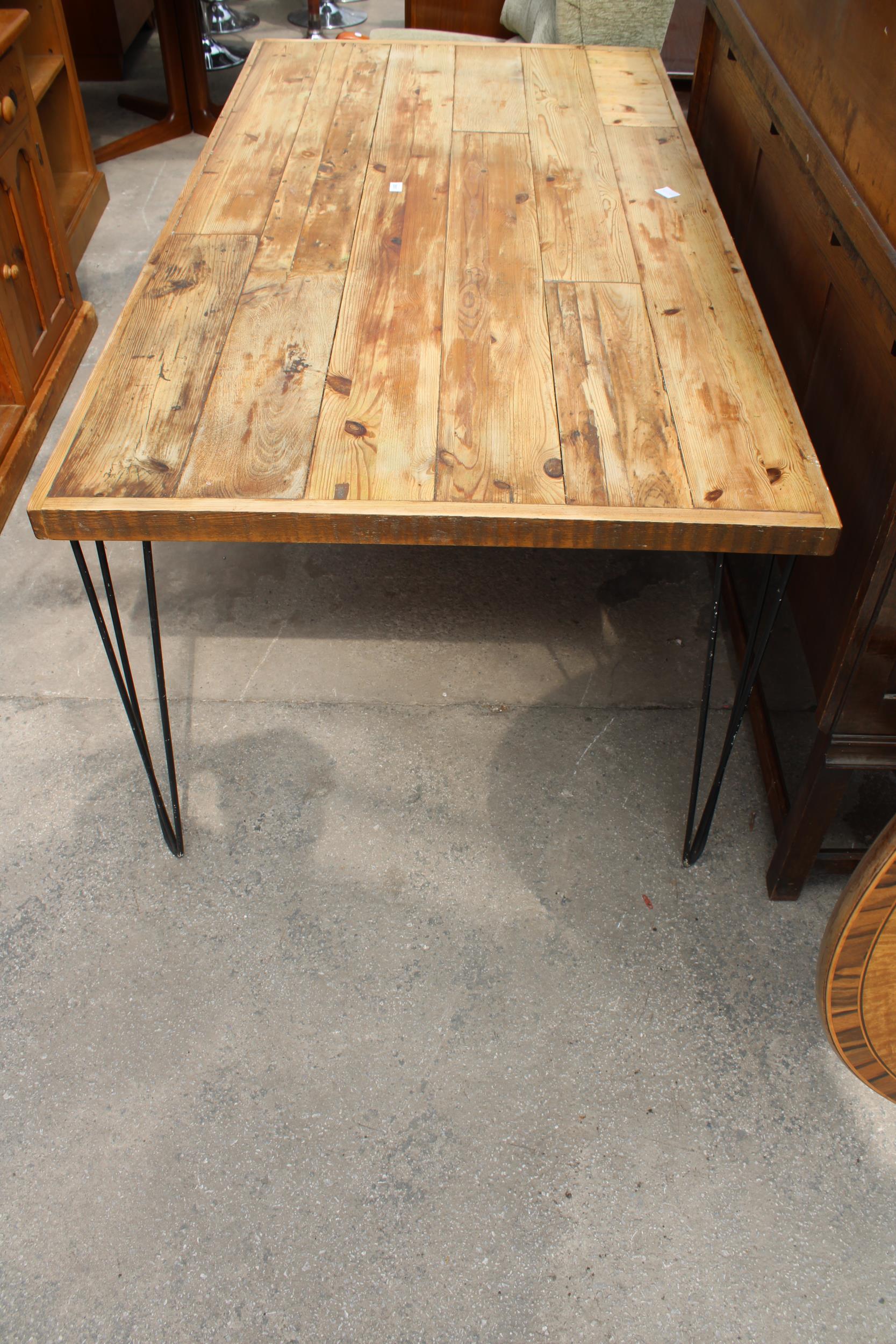 A RUSTIC PLANK TOP DINING TABLE ON HAIRPIN LEGS 72" X 37" - Image 3 of 3
