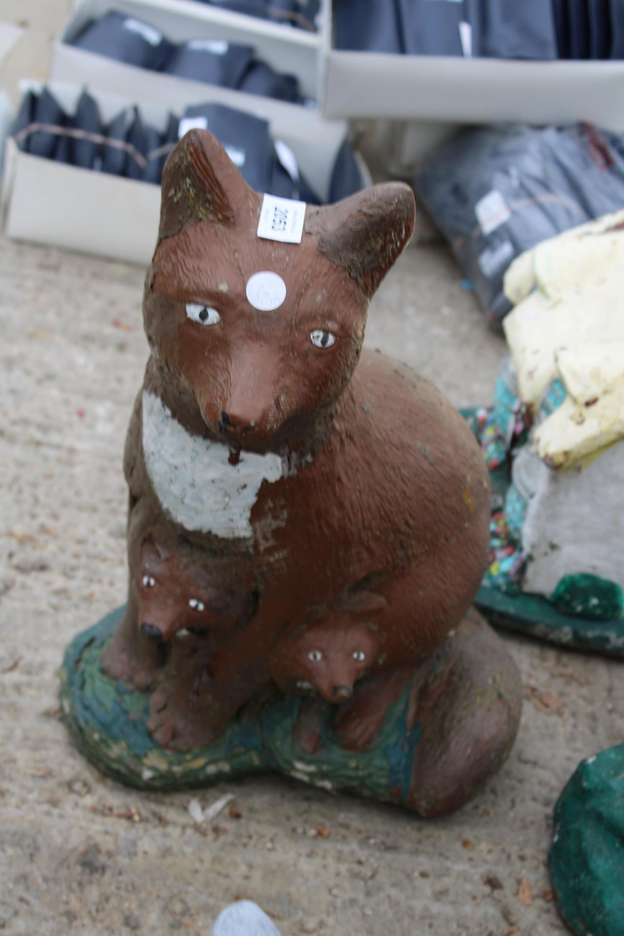 THREE CONCRETE GARDEN FIGURES TO INCLUDE A FOX AND A HOUSE ETC - Image 3 of 4