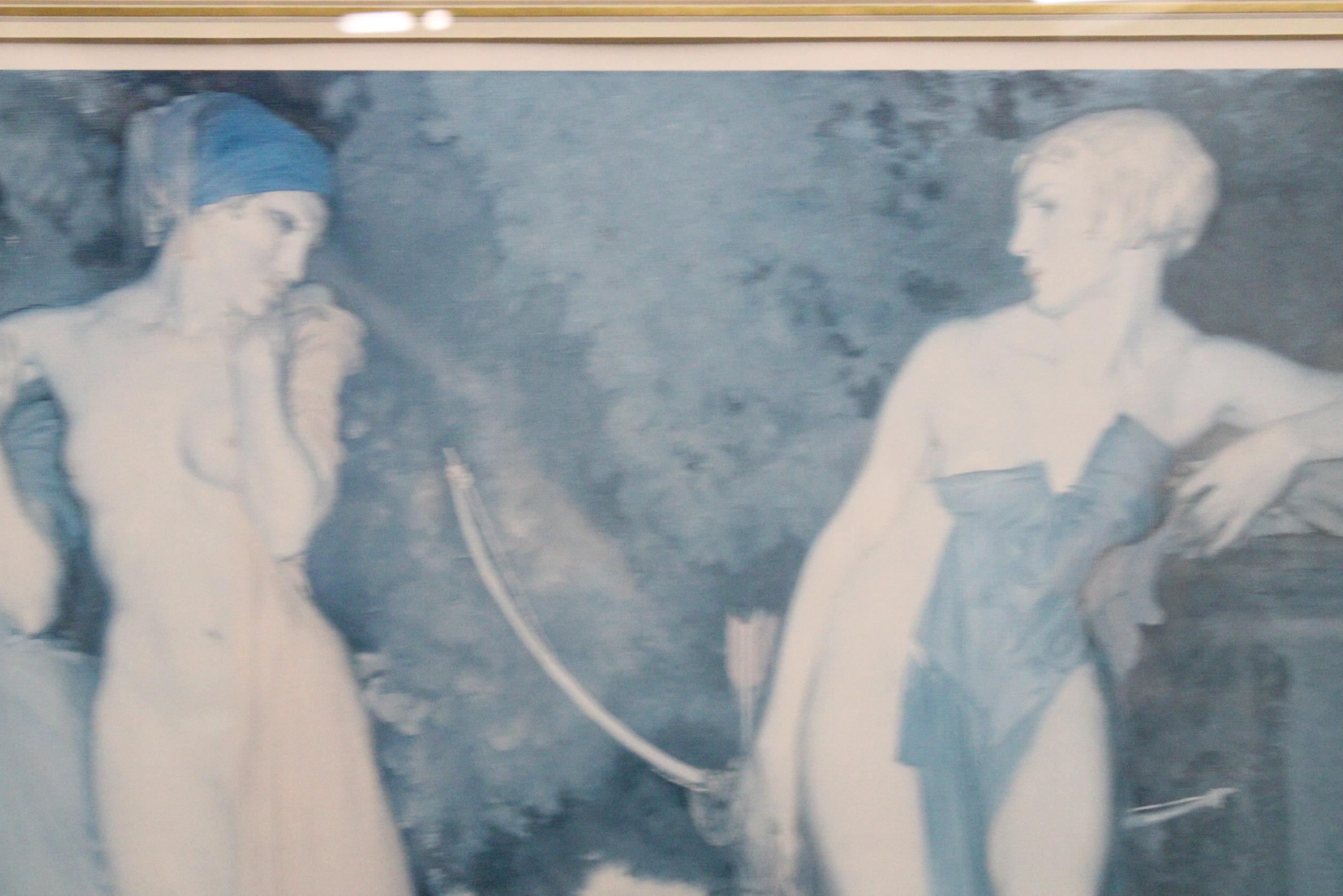 LARGE FRAMED GREEK STYLE PRINT AND AN OIL ON CANVAS OF A MOTHER, DAUGHTER AND SON - Image 3 of 6