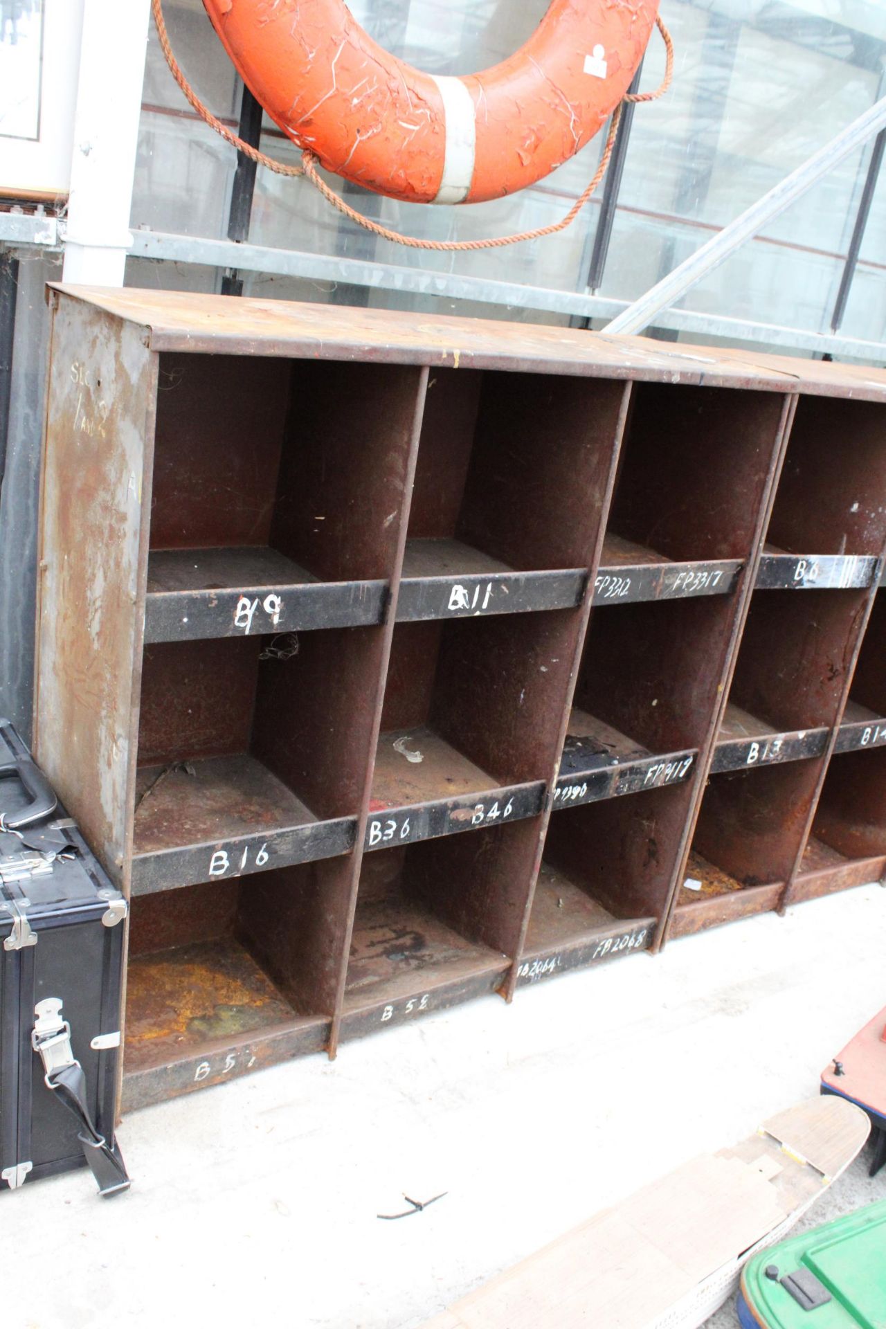 A NINE SECTION METAL PIGEON HOLE UNIT - Image 2 of 2