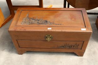 AN EARLY 20TH CENTURY CAMPHOR WOOD CHEST, 37" WIDE