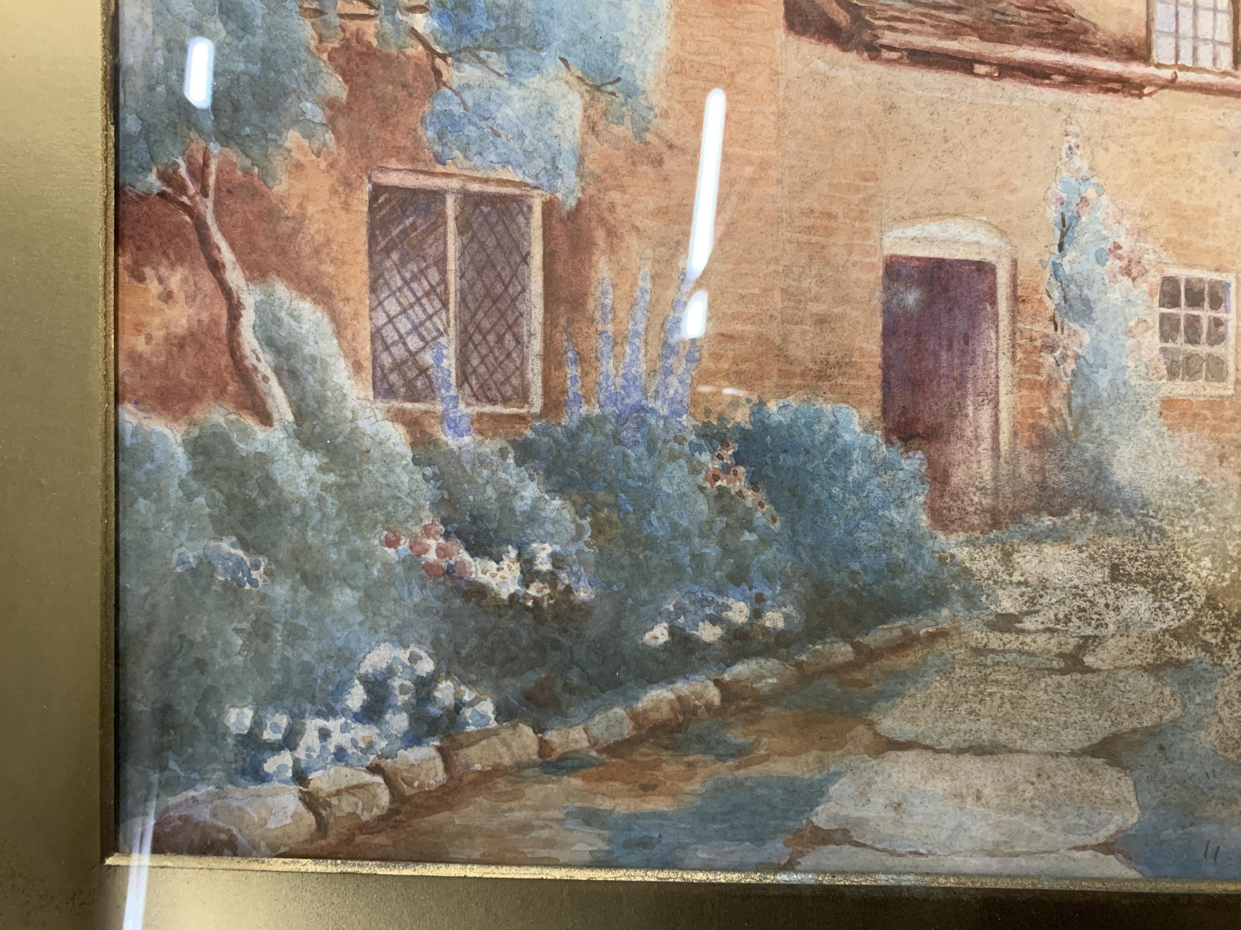 A FRAMED WATERCOLOUR OF A COTTAGE GARDEN SCENE - Image 3 of 6