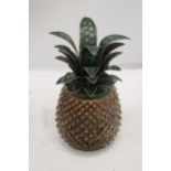 A 1960'S, CHUNKY GLASS ICE BUCKET WITH METAL PINEAPPLE LEAVES, HEIGHT 32CM