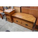 A MODERN HARDWOOD BEDSIDE CHEST AND ENTERTAINMENT UNIT