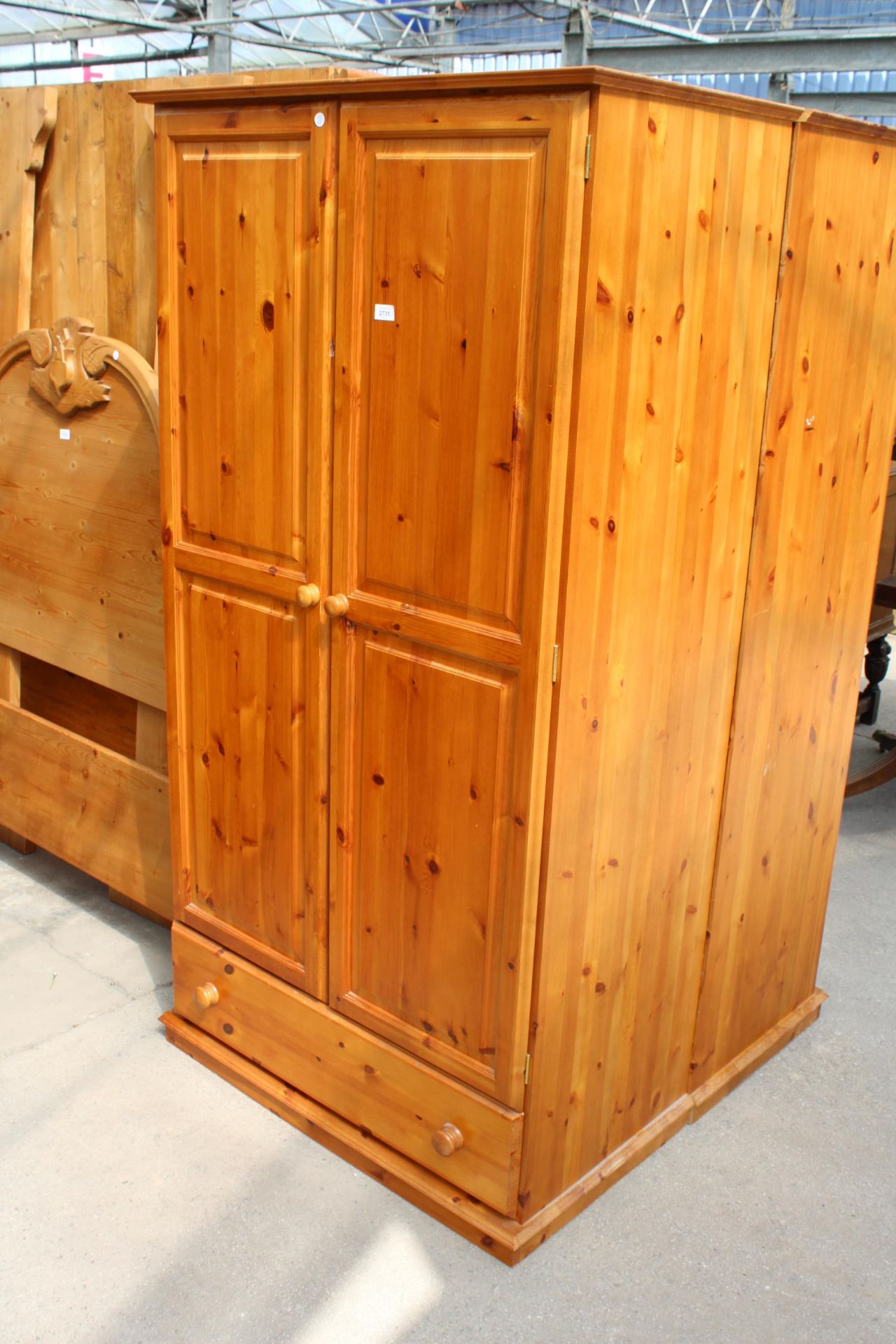 A MODERN PINE TWO DOOR WARDROBE WITH DRAWER TO BASE 37" WIDE - Image 2 of 4