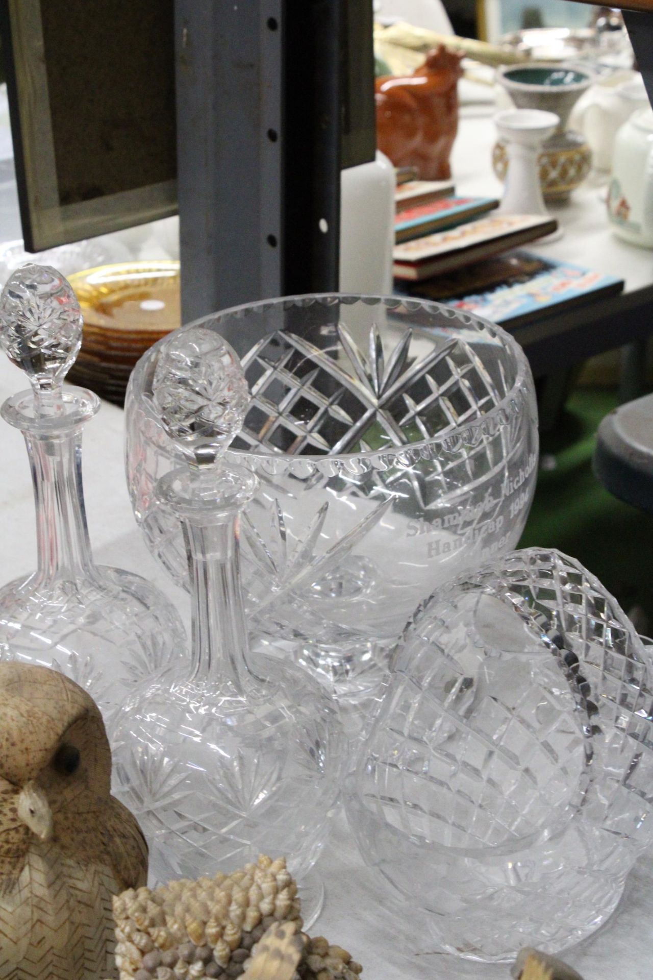 A QUANTITY OF GLASSWARE TO INCLUDE TWO INCLUDE TWO CUT GLASS WHISKEY DECANTERS, A BOHEMIAN CRYSTAL - Image 3 of 4