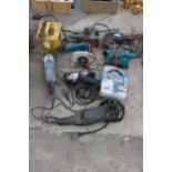 AN ASSORTMENT OF POWER TOOLS TO INCLUDE SANDERS, GRINDERS AND A MAKITA CIRCULAR SAW ETC