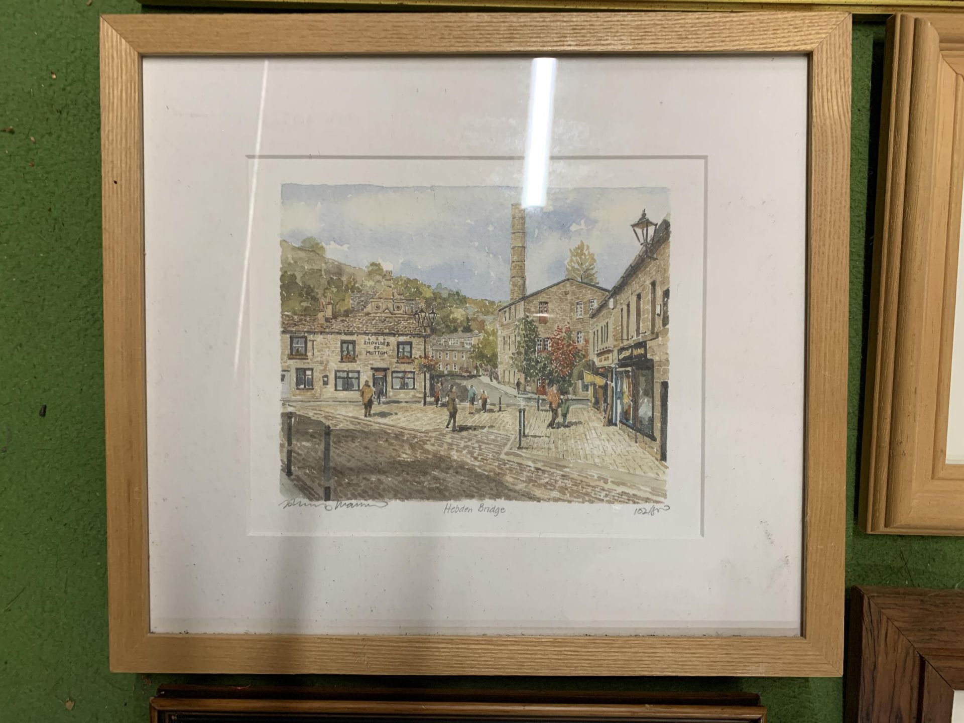 SIX FRAMED WATERCOLOURS AND PRINTS TO INCLUDE HEBDEN BRIDGE, BOATS, COUNTRY SCENES, ETC - Image 4 of 7