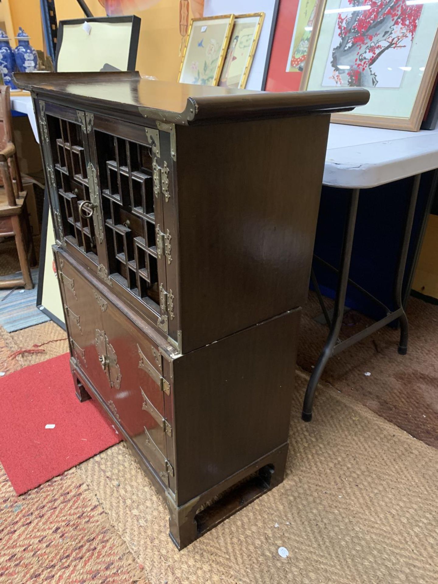 A KOREAN WOOD AND BRASS APOTHECARY CABINET, REVEALING 14 DRAWERS, STACKED ON A HINGED DOOR - Image 5 of 5