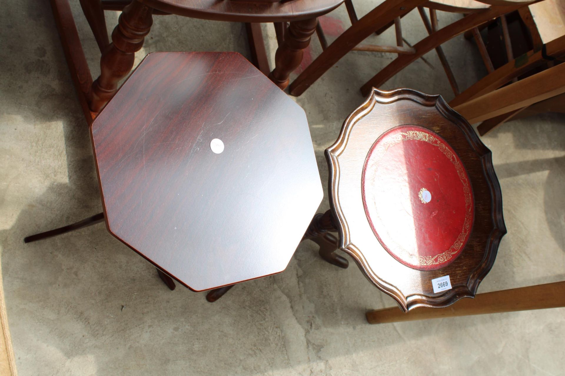 TWO MODERN TRIPOD WINE TABLES - Image 2 of 2
