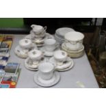 A QUANTITY OF VINTAGE TEAWARE TO INCLUDE ROYAL STANDARD CAKE PLATES, CREAM JUG, SUGAR BOWL, CUPS,