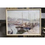 A VERNON WARD SIGNED PRINT, 'EVENING AT LOOE'