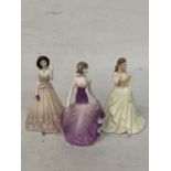 THREE SMALL COALPORT FIGURINES "LAUREN" DEBUTANTES "SELINA" AND "JANE"