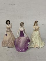 THREE SMALL COALPORT FIGURINES "LAUREN" DEBUTANTES "SELINA" AND "JANE"