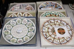 EIGHT BOXED WEDGWOOD CALENDAR PLATES TO INCLUDE HORSES, CATS, DOGS, THE WATER GARDEN, ETC.,