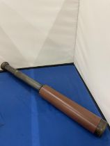 A VINTAGE LEATHER BOUND TWO DRAW TELESCOPE