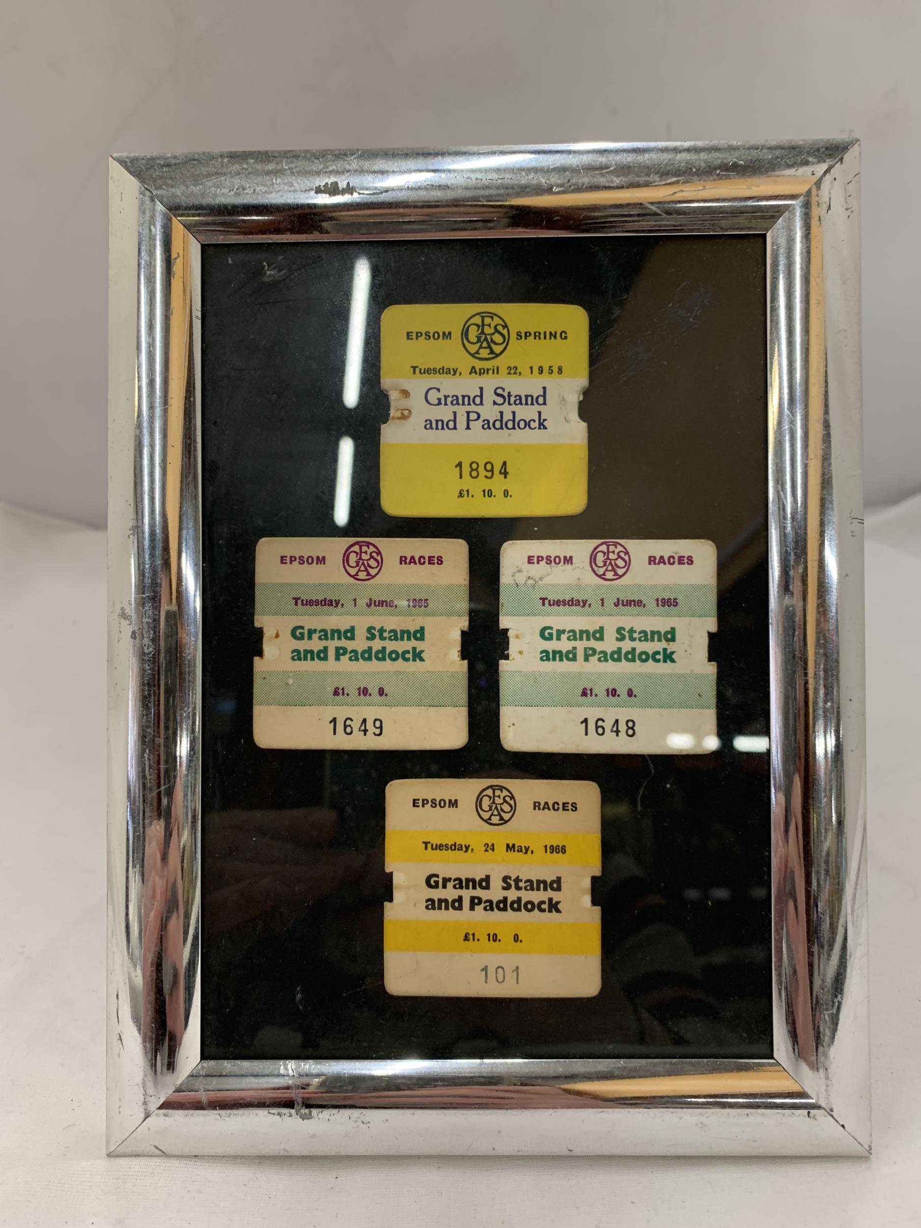 A COLLECTION OF FRAMED EPSOM RACING PASSES, 1958-1966