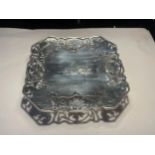 A HALLMARKED SHEFFIELD SQUARE PIERCED DISH GROSS WEIGHT 143.6 GRAMS