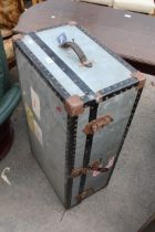 AN EARLY 20TH CENTURY COMPRESSED FIBRE TRAVEL TRUNK