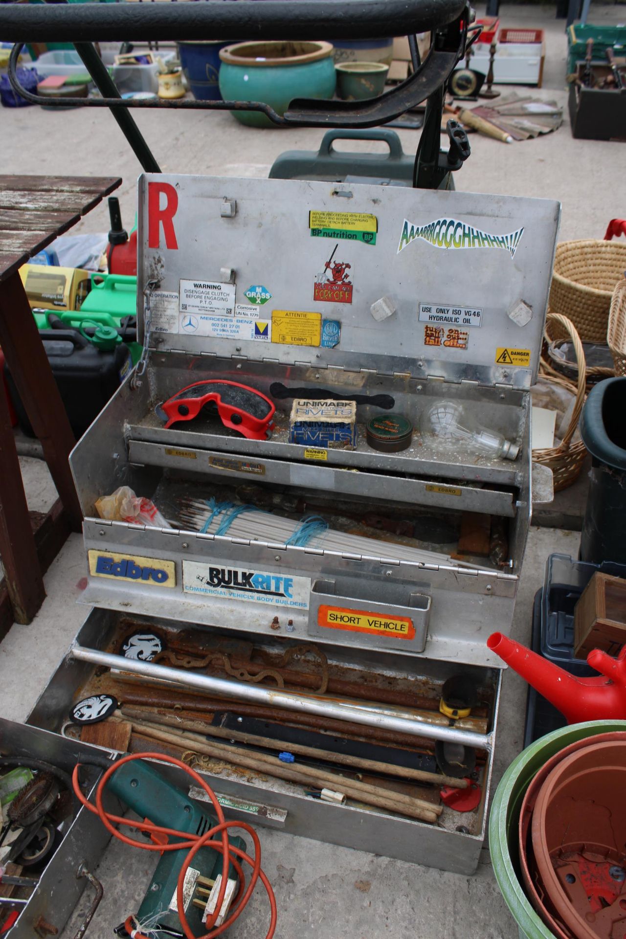 TWO METAL TOOL BOXES, AN ASSORTMENT OF TOOLS AND A COLLECTION OF WELDING RODS ETC - Image 2 of 4