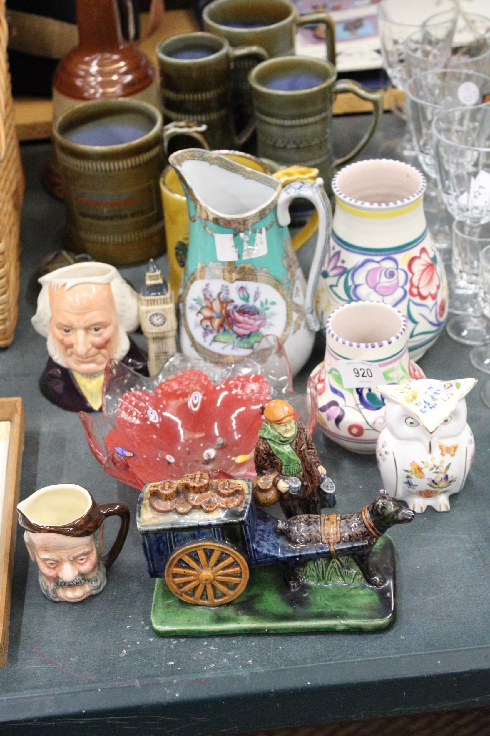 A QUANTITY OF CERAMICS TO INCLUDE POOLE POTTERY VASES, AN AYNSLEY OWL TRINKET BOX, SMALL TOBY - Image 2 of 8