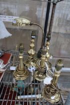 SIX VARIOUS VINTAGE BRASS TABLE LAMPS
