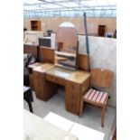 A MID 20TH CENTURY WALNUT DRESSING TABLE, BEDSIDE LOCKER, BEDSTEAD AND SIMILAR CHAIR