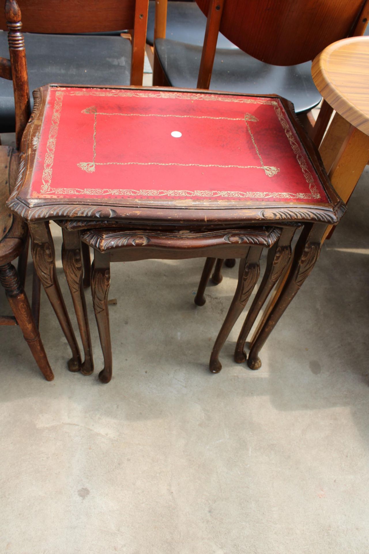 A NEST OF THREE TABLES, 20" DIAMETER OCCASIONAL TABLE AND BEDROOM CHAIR - Image 2 of 3