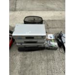 AN ASSORTMENT OF ITEMS TO INCLUDE VHS PLAYERS, A CAMERA AND A SHREDDER ETC