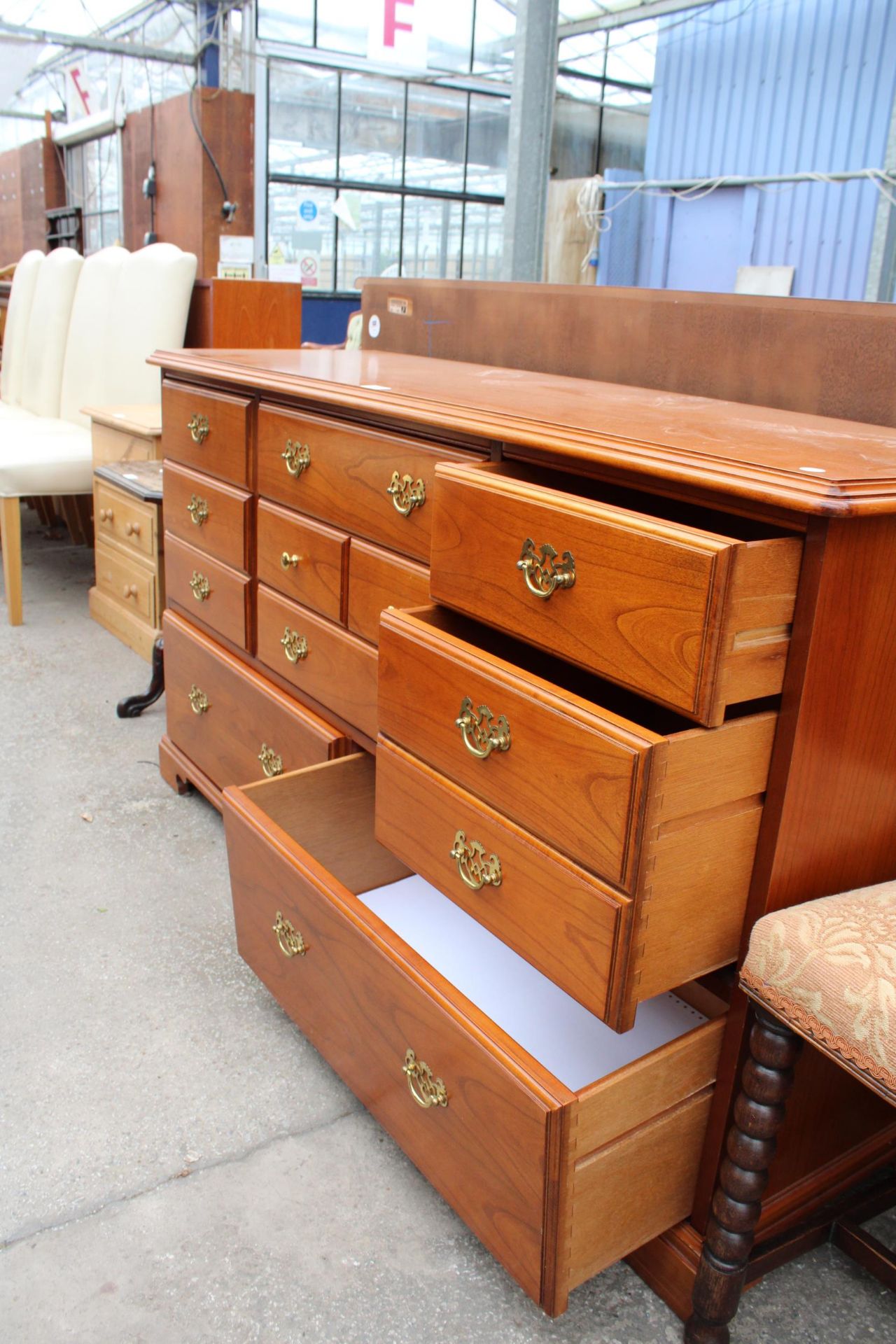 A YOUNGER CHEST ENCLOSING NINE VARIOUS SIZED DRAWERS, 57" WIDE - Image 3 of 5