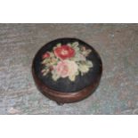 A VICTORIAN MAHOGANY FOOTSTOOL WITH TAPESTRY TOP