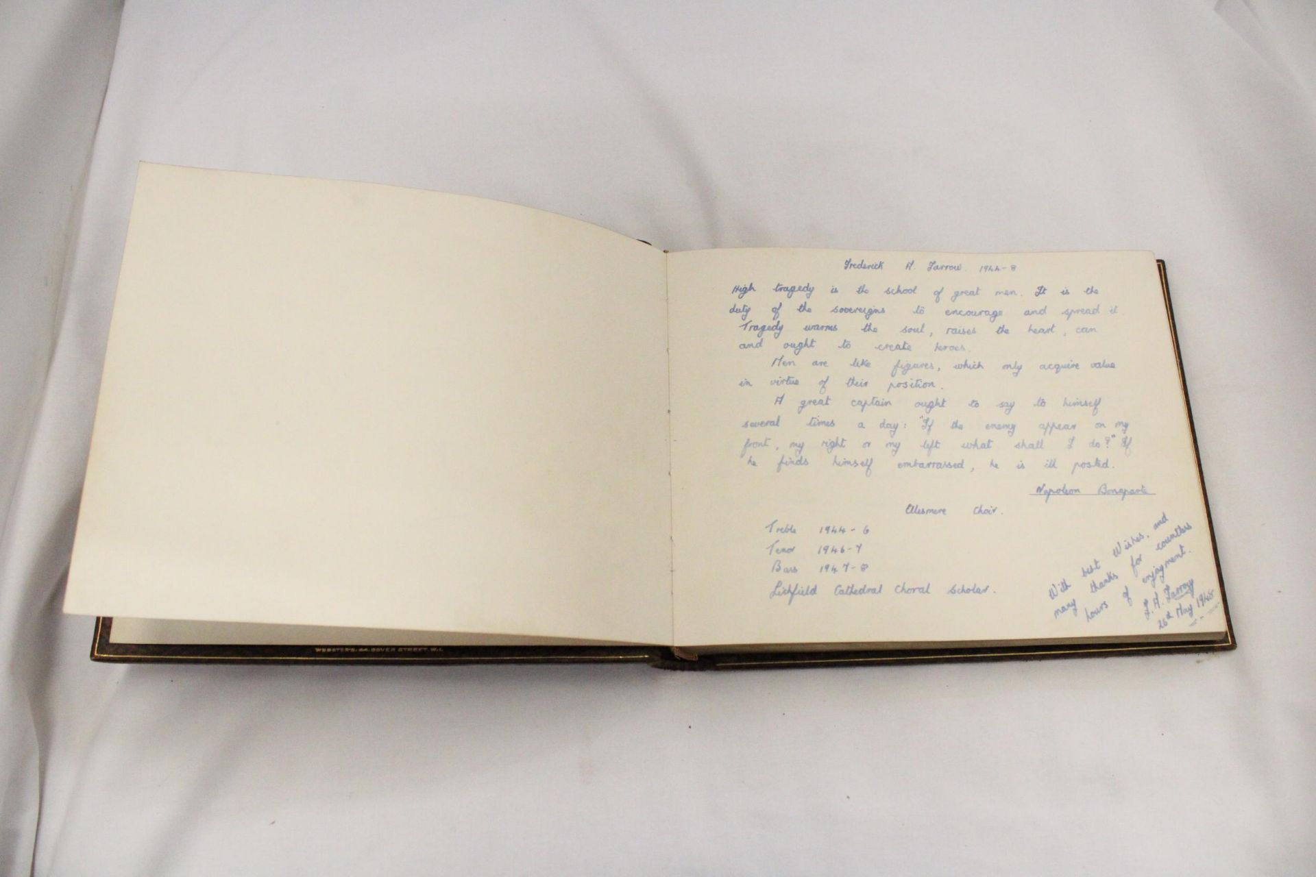 A VINTAGE LEATHER BOUND AUTOGRAPH BOOK FROM THE 1940'S WITH MOSTLY RELIGIOUS ENTRIES - Image 2 of 6