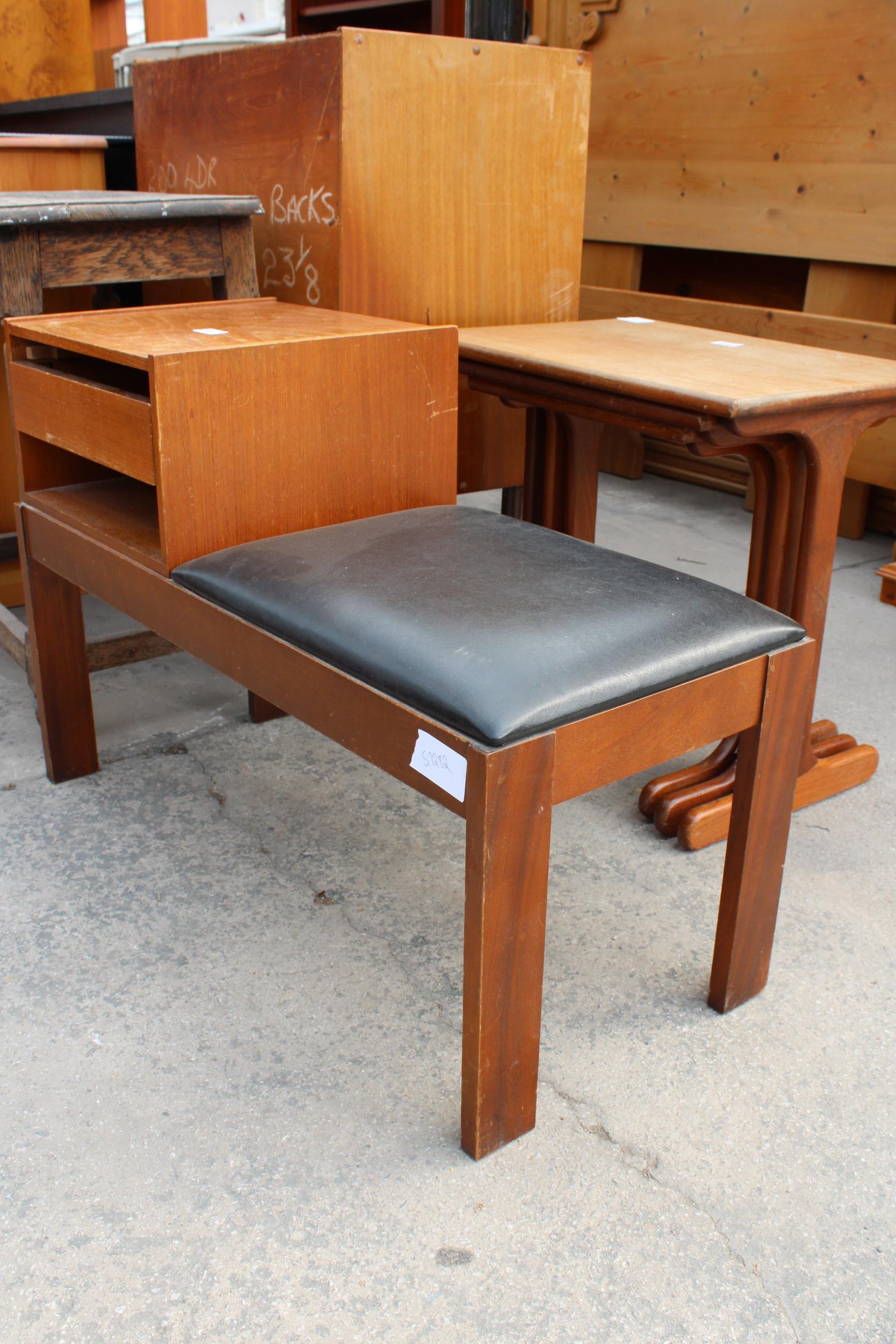 A RETRO TEAK CHIPPY TELEPHONE TABLE/SEAT - Image 2 of 3