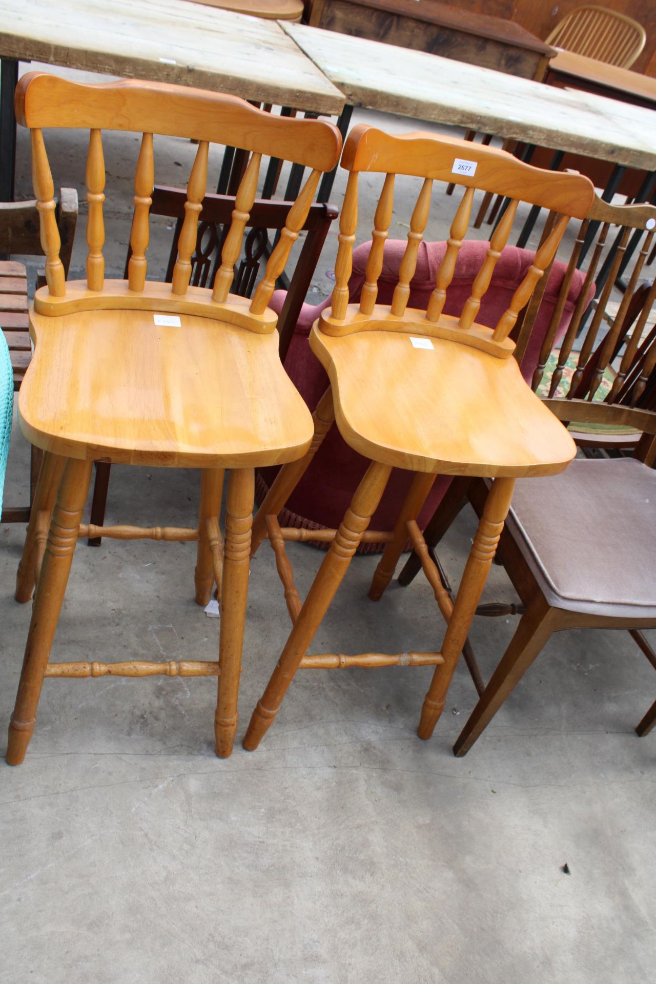 A PAIR OF HIGH BACK KITCHEN STOOLS, LLOYD LOOM STYLE BEDROOM CHAIR AND ERCOL STYLE WINDSOR CHAIR - Image 3 of 3