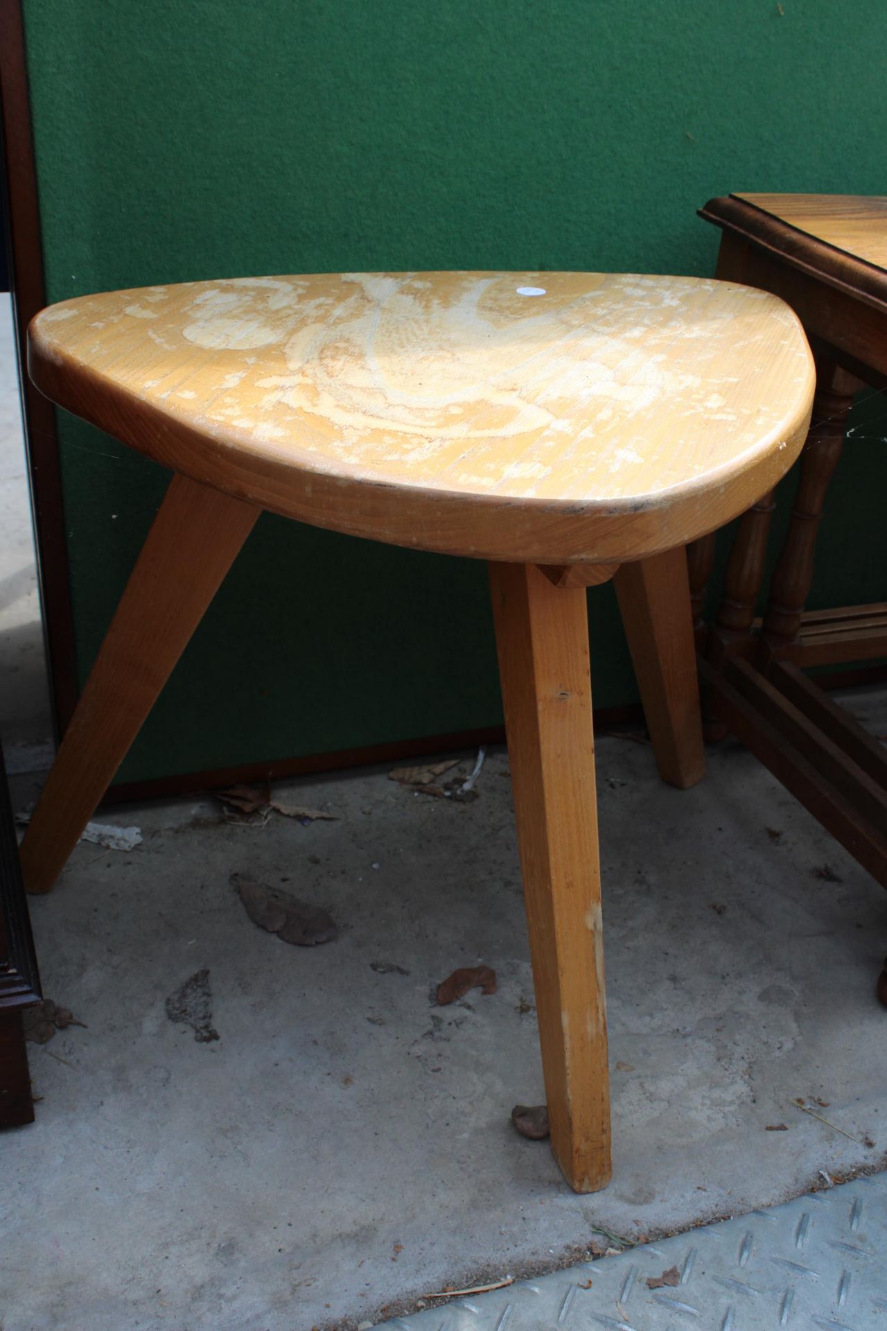 A NEST OF THREE TABLES, FOLDING CARD TABLE AND A MODERN ELM STOOL - Image 3 of 4