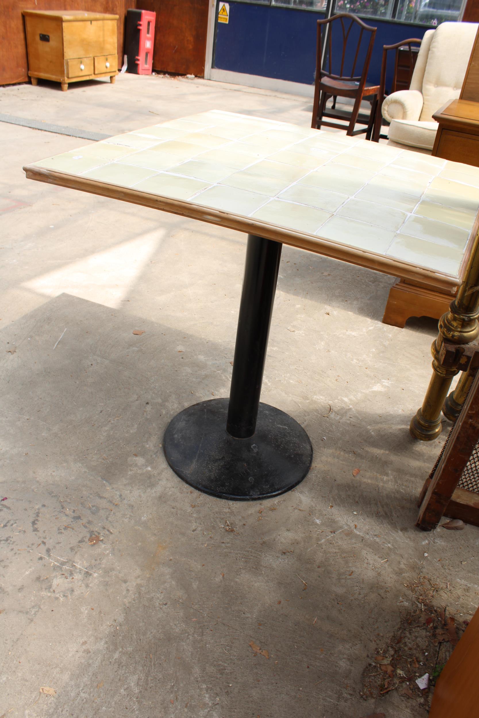 A MODERN 30" SQUARE TILED TOP TABLE ON METALWORK BASE - Image 2 of 3
