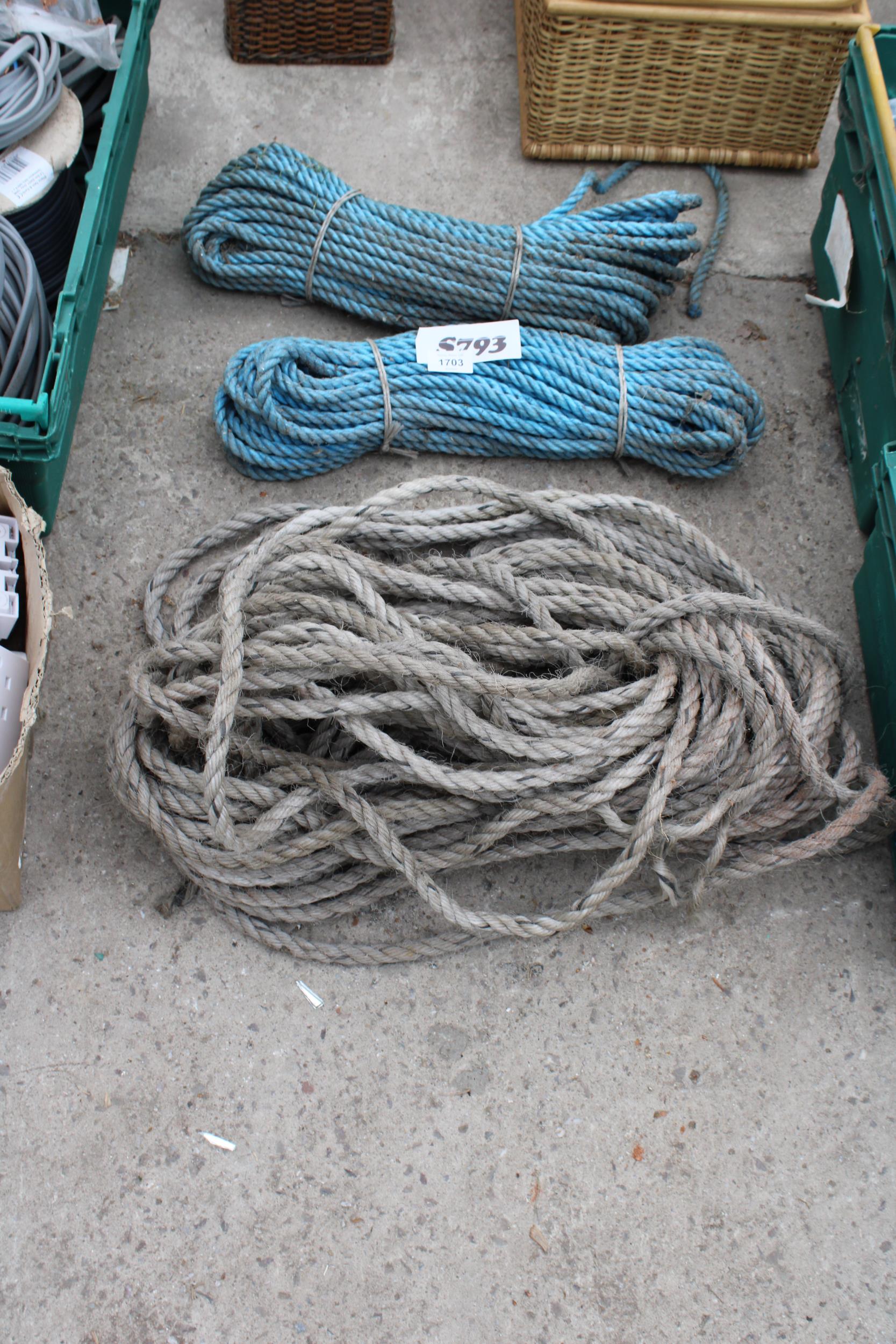 THREE VARIOUS LENGTHS OF ROPE