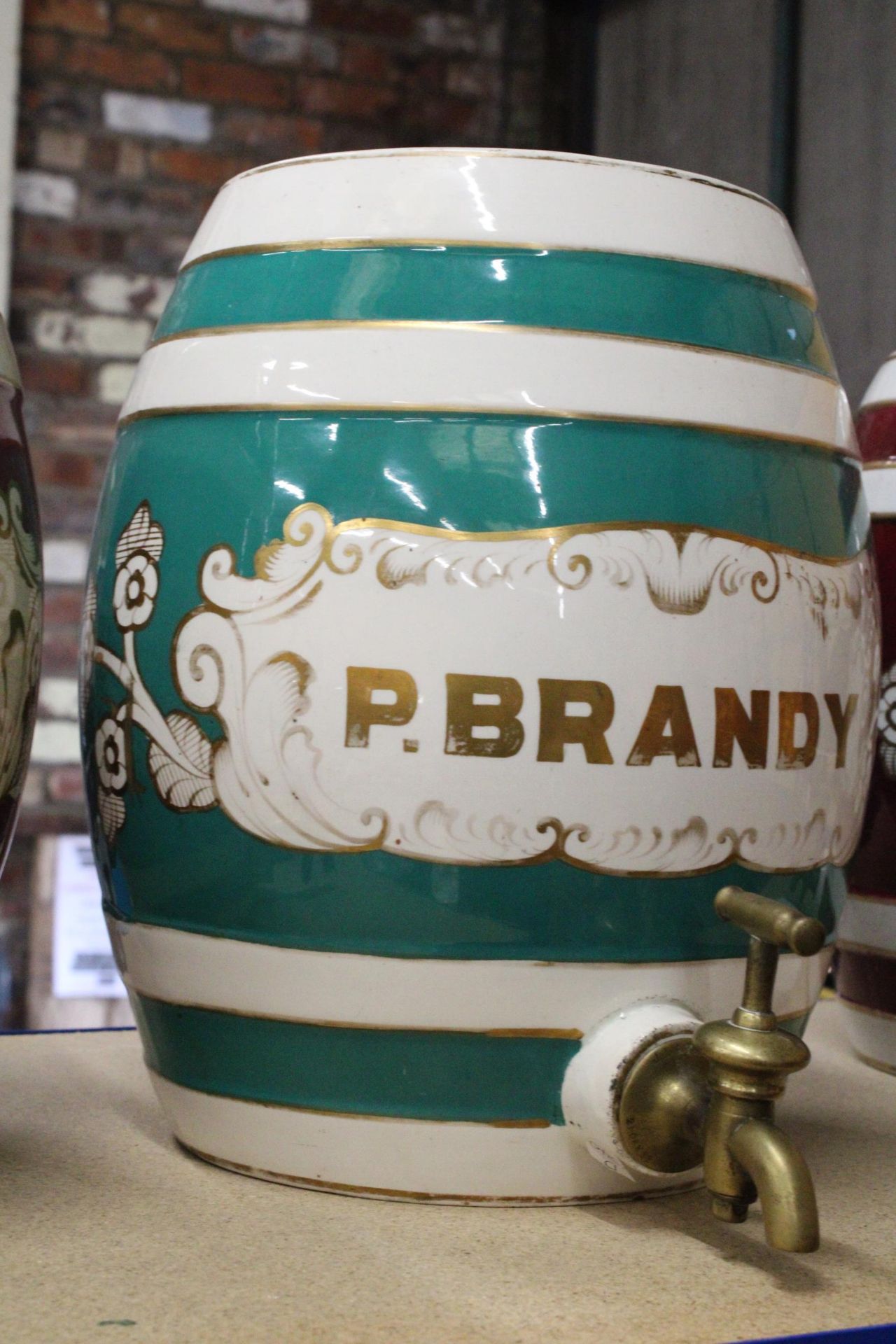 A LARGE STONEWARE P.BRANDY KEG WITH TAP. APPROX HEIGHT 32CM. - Image 2 of 6