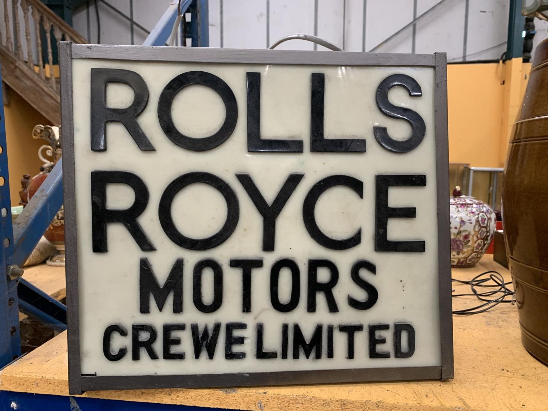 A ROLLS ROYCE LIMITED CREWE-MOTORS ILLUMINATED LIGHT BOX SIGN