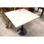 A MODERN 30" SQUARE TILED TOP TABLE ON METALWORK BASE