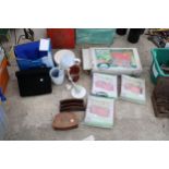 AN ASSORTMENT OF ITEMS TO INCLUDE TOMATO PLANTERS, AN ADJUSTABLE LAMP AND A LETTER RACK ETC