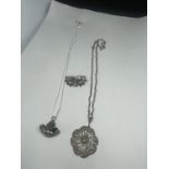 TWO SILVER NECKLACES AND A SILVER BROOCH