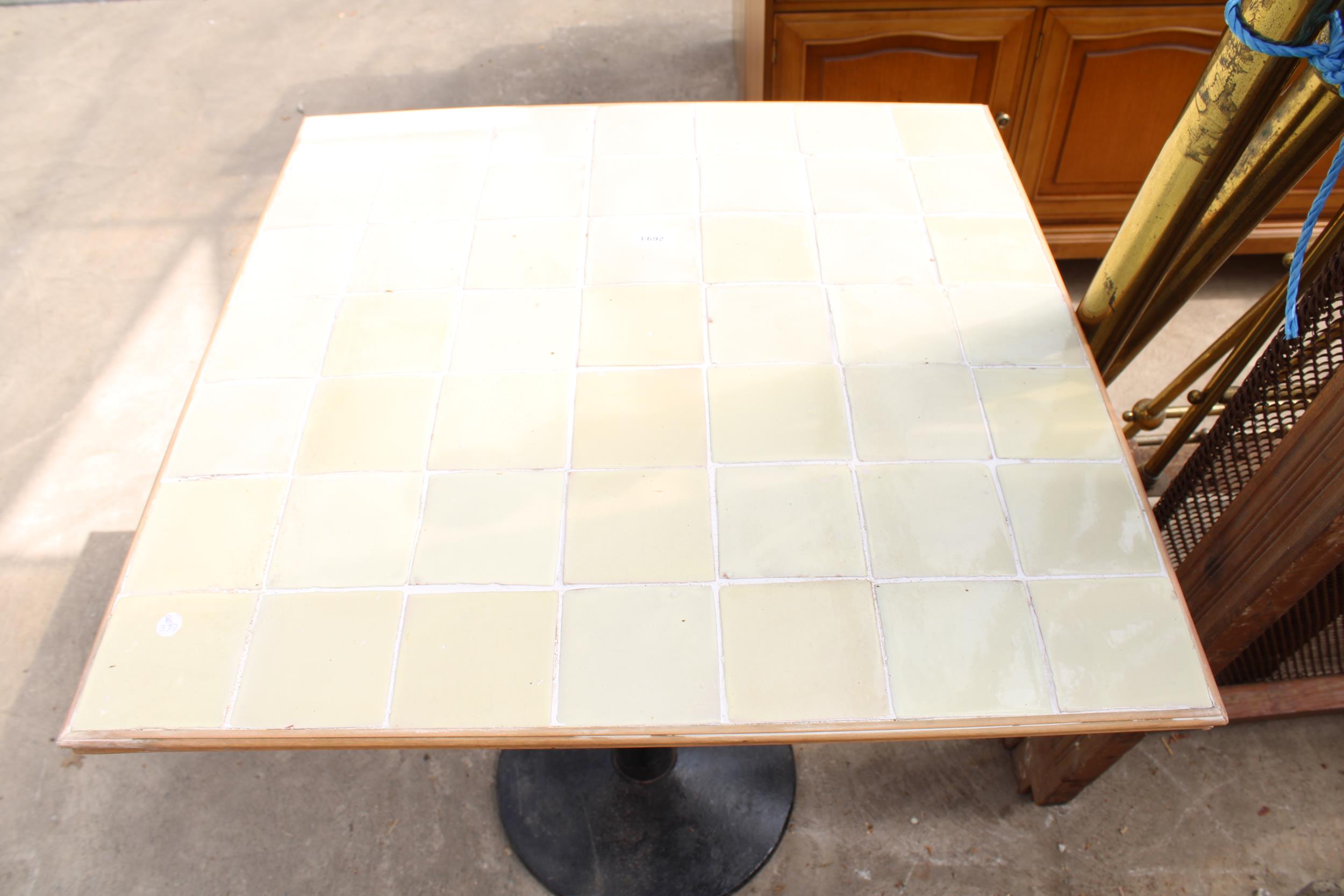 A MODERN 30" SQUARE TILED TOP TABLE ON METALWORK BASE - Image 3 of 3