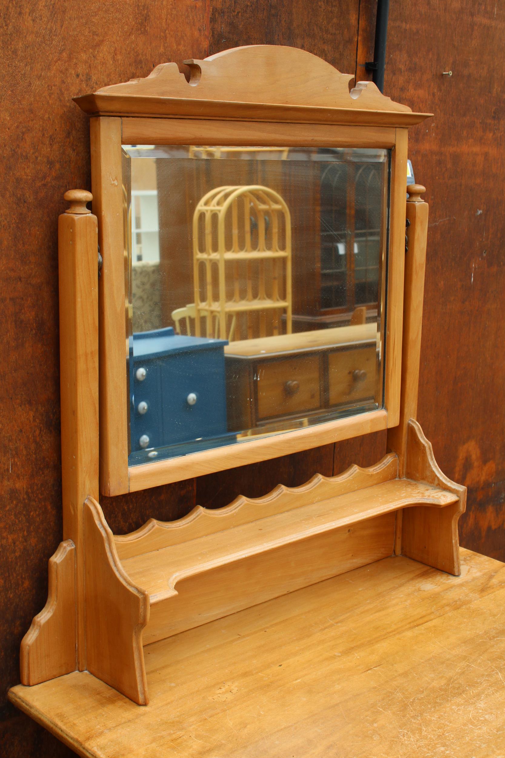 A VICTORIAN SATINWOOD DRESSING CHEST WITH THREE DRAWERS HAVING BRASS SCOOP HANDLES, 33" WIDE - Image 2 of 3