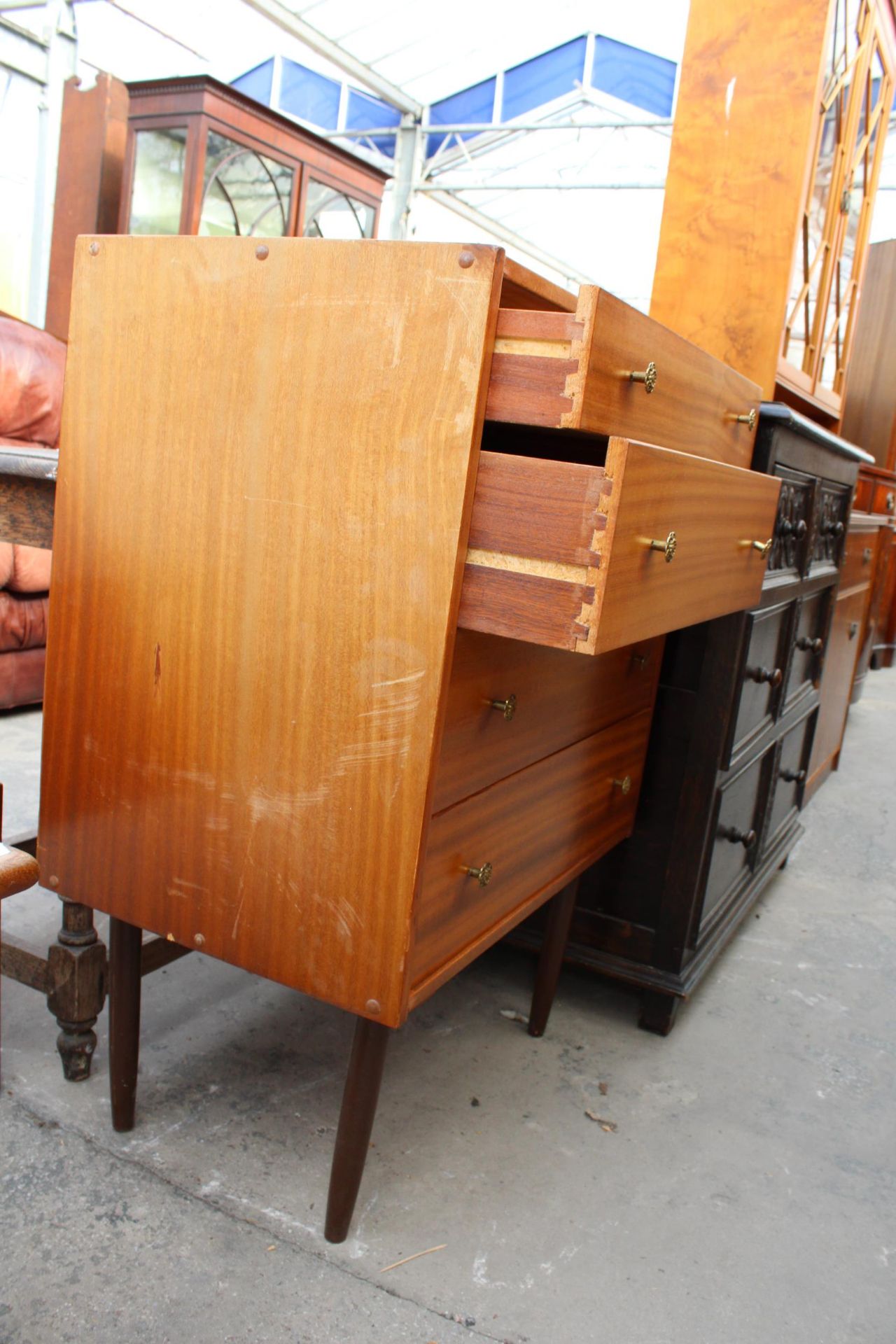 A RETRO TEAK CHEST OF FOUR DRAWERS, 25" WIDE - Image 2 of 2
