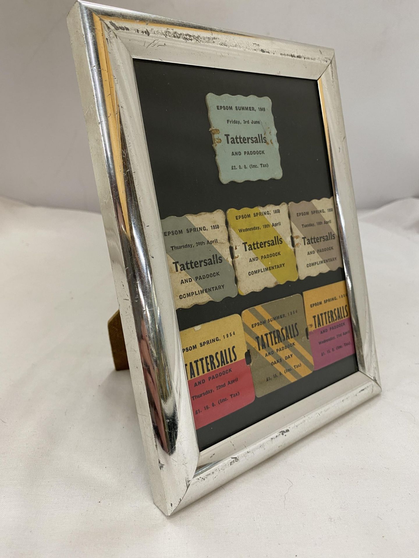 A COLLECTION OF FRAMED, EPSOM, RACING PASSES, 1949-1954 - Image 2 of 2