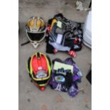 AN ASSORTMENT OF MOTORBIKE ITEMS TO INCLUDE SHOEI HELMETS AND GLOVES ETC