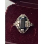 A SILVER AND MARCASITE ART DECO STYLE RING SIZE P IN A PRESENTATION BOX